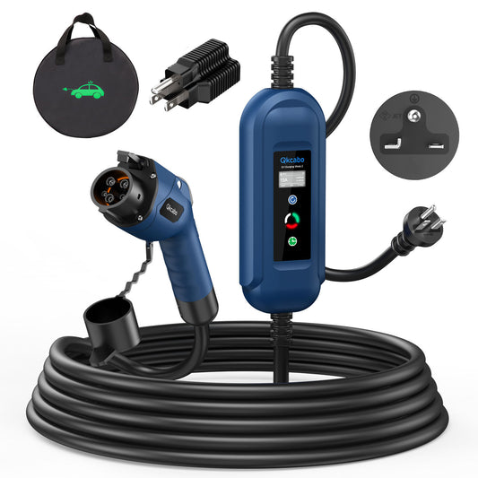 Qkcabo 3KW EV充電ケーブル 電気自動車用 SAE J1772規格｜100V-240V対応 8A/10A/13A/15A 電流調整｜200V専用プラグ 家庭用 ポータブル充電器 7.5M