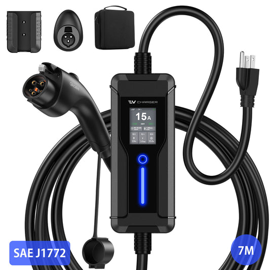 Qkcabo 電気自動車 充電ケーブル EV 充電器 100-240V SAE J1772 EV充電ケーブル 6/8A/10A/13A/15A ４つ電流モード切替可能 ケーブル長7メートル